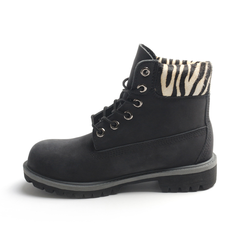 Black Nubuck With Zebra Collar High Top Ladies Worker Boots