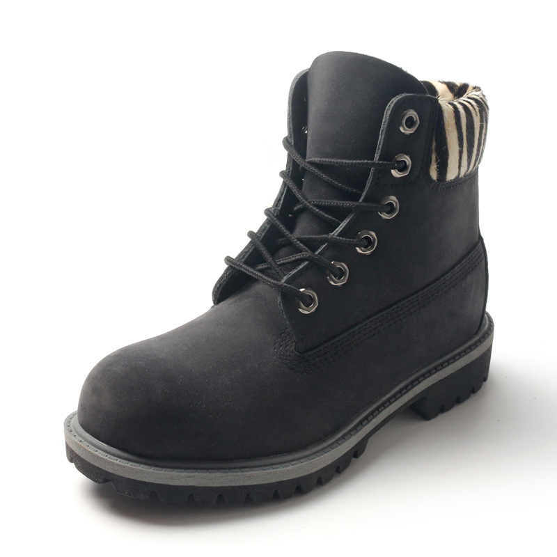 Black Nubuck With Zebra Collar High Top Ladies Worker Boots